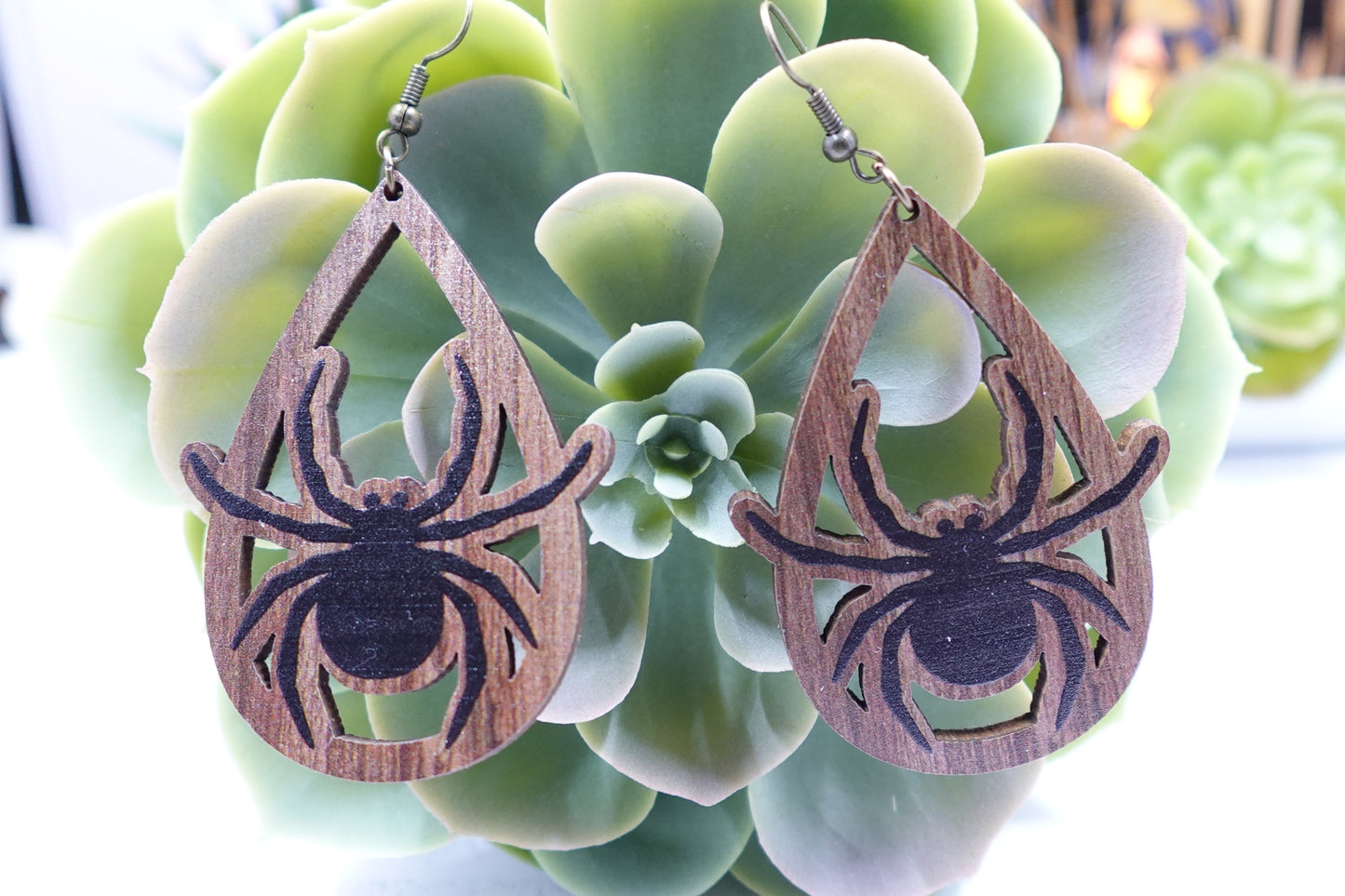 Wood Spider Earrings