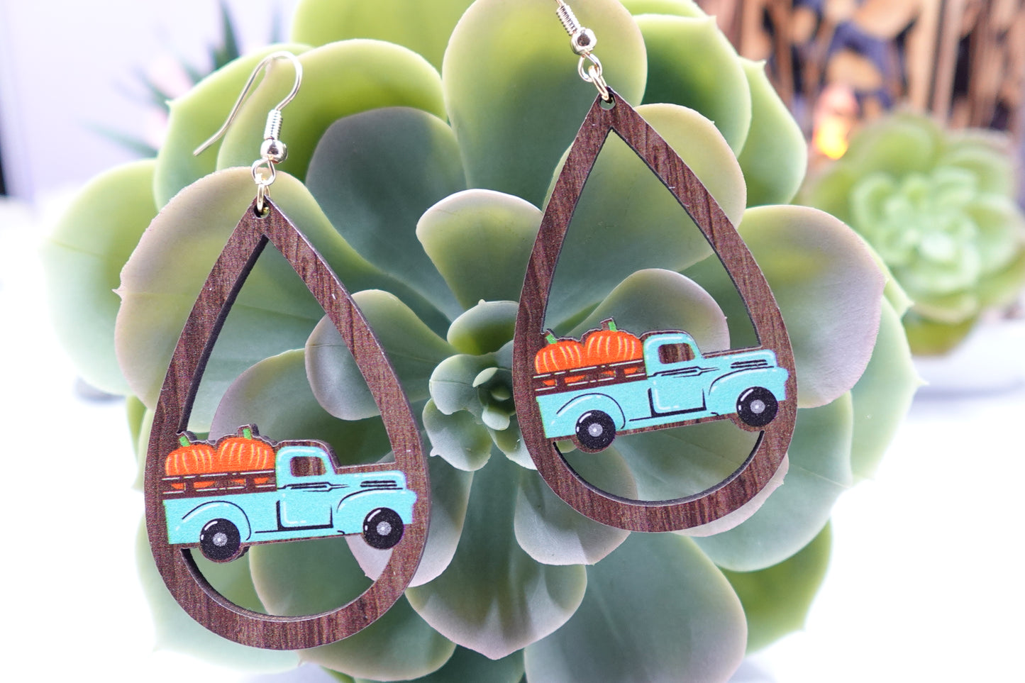 Wood Farm Truck Earrings