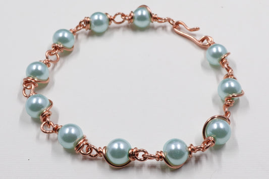 Blue Glass Pearl Wire Wrap Bracelet