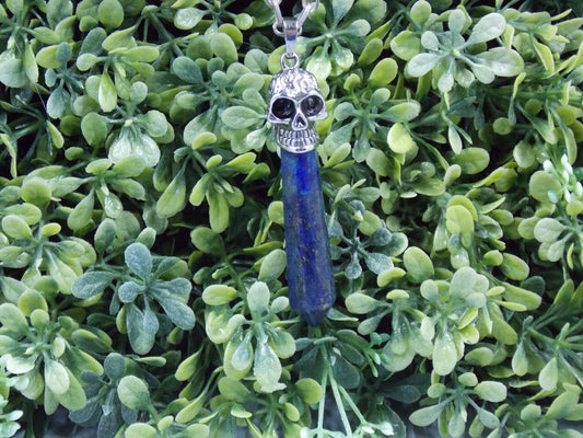 Skull and Lapis Lazuli Stone Pendant Necklace